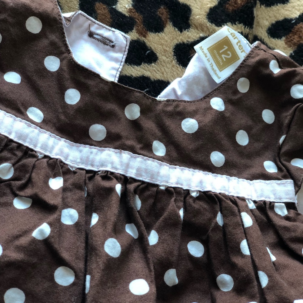 Size 12 month polka dot brown dress from carters